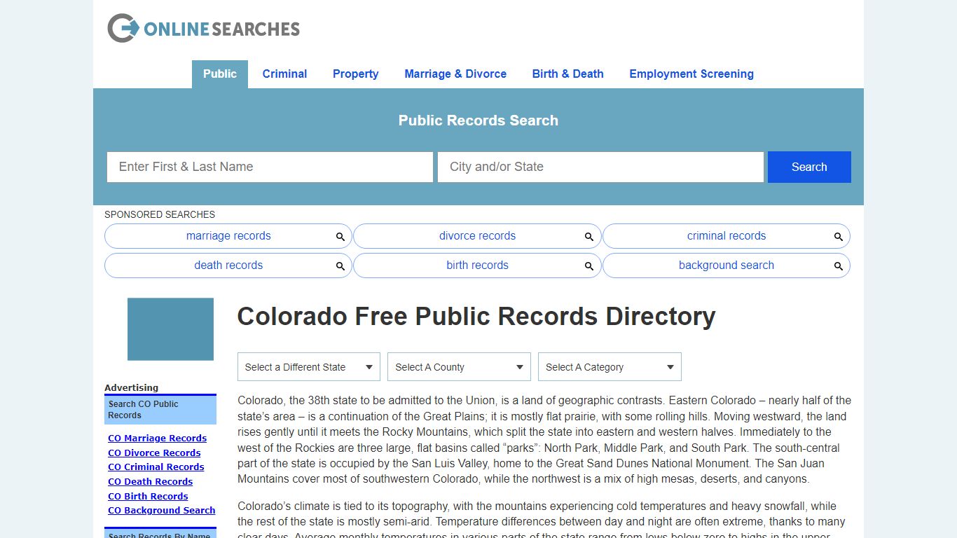 Colorado Free Public Records Directory - OnlineSearches.com